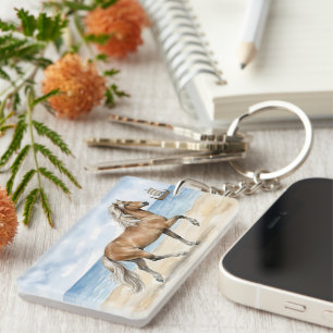 Fjara Icelandic Horse watercolor on the Beach Key Ring
