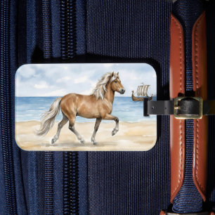 Fjara Icelandic Horse watercolor on the Beach Luggage Tag