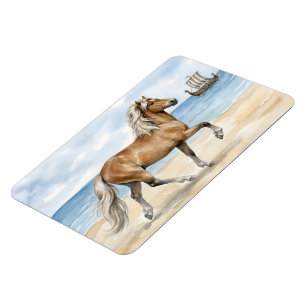 Fjara Icelandic Horse watercolor on the Beach Magnet