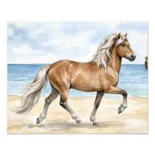 Fjara Icelandic Horse watercolor on the Beach Photo Print