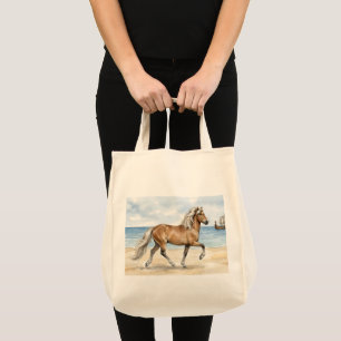 Fjara Icelandic Horse watercolor on the Beach Tote Bag