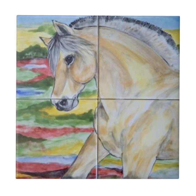 Fjord Horse Pony Mural Design Stylised Landscape Ceramic Tile (Front)
