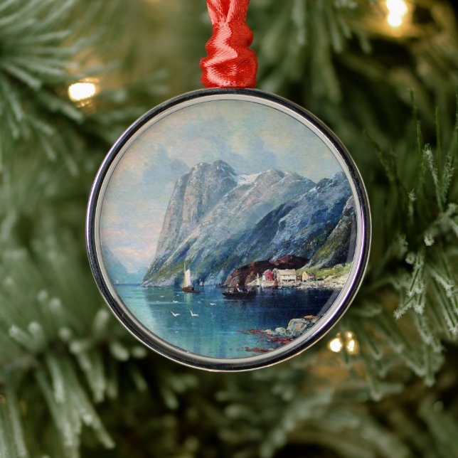 Fjord in Norway painting by Lev Lagorio Metal Ornament (Tree)