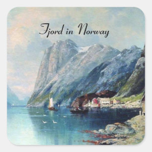 Fjord in Norway painting by Lev Lagorio Square Sticker