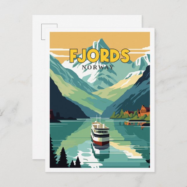 Fjord Norway vintage travel illustration Postcard (Front/Back)