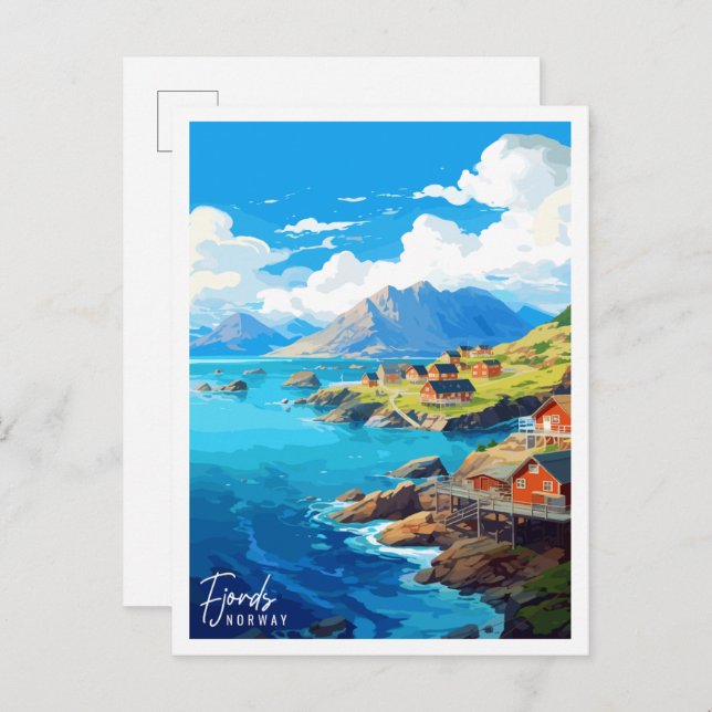 Fjords Norway vintage travel illustration Postcard (Front/Back)