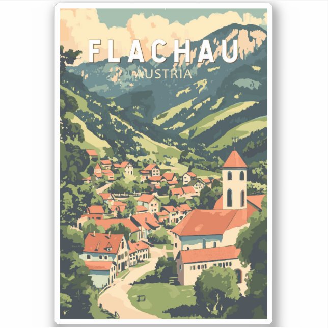 Flachau Austria Illustration Travel Art Vintage (Front)