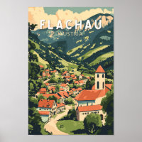 Flachau Austria Illustration Travel Art Vintage