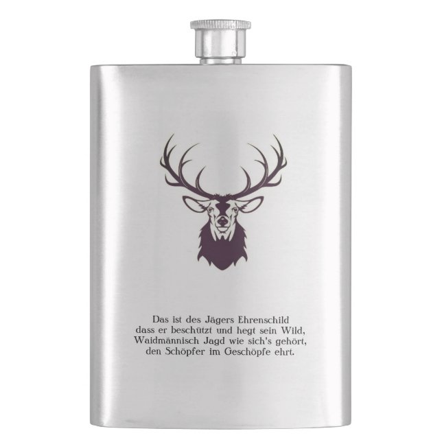 Flachmann with Hirsch "leitmotsg" / Hip flask der (Front)