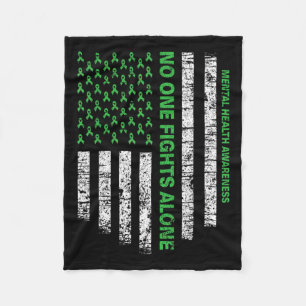 Flag Alone Mental Health Awareness No One Fights Fleece Blanket