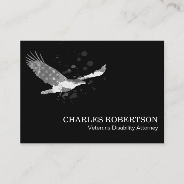 *~* Flag American USA Eagle Gray Grey on Black Business Card (Front)