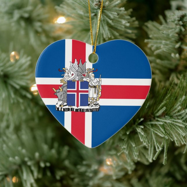 Flag and coat of arms of Iceland Ceramic Ornament (Tree)