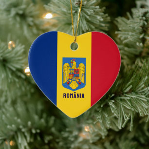 Flag and Coat of Arms of Romania Ceramic Ornament