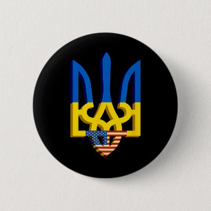 Flag And Coat Of Arms Of Ukraine With American Fla 6 Cm Round Badge