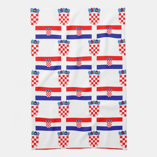 Flag and Crest of Croatia Tea Towel (Vertical)