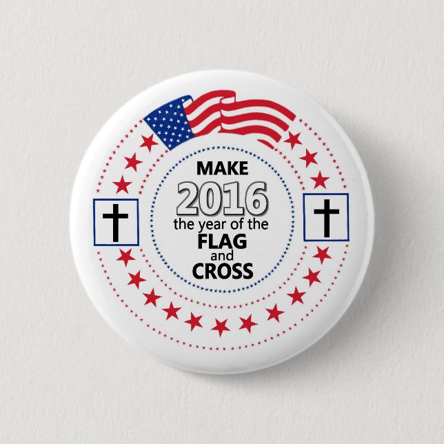 Flag and Cross 6 Cm Round Badge (Front)