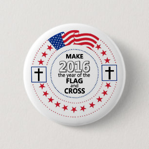 Flag and Cross 6 Cm Round Badge