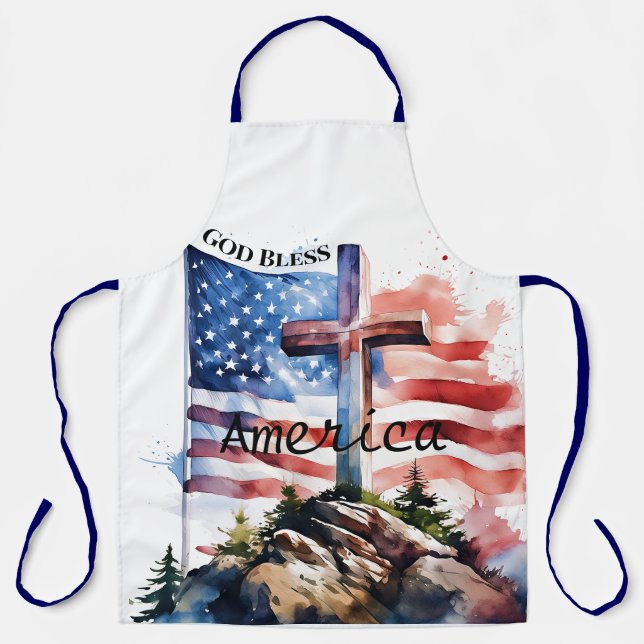 Flag and cross "God Bless America" Apron (Front)