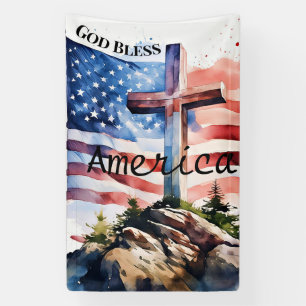 Flag and cross "God Bless America" Banner