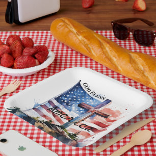 Flag and cross "God Bless America" Paper Plate