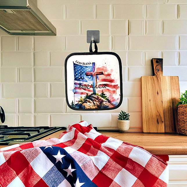 Flag and cross "God Bless America" Pot Holder (Creator Uploaded)