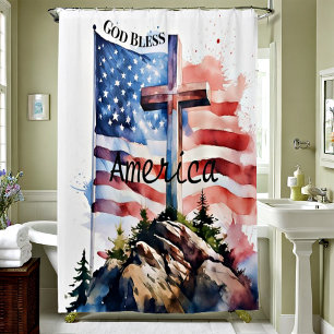 Flag and cross "God Bless America" Shower Curtain