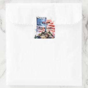 Flag and cross "God Bless America" Square Sticker