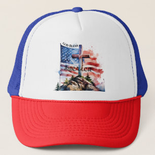 Flag and cross "God Bless America" Trucker Hat