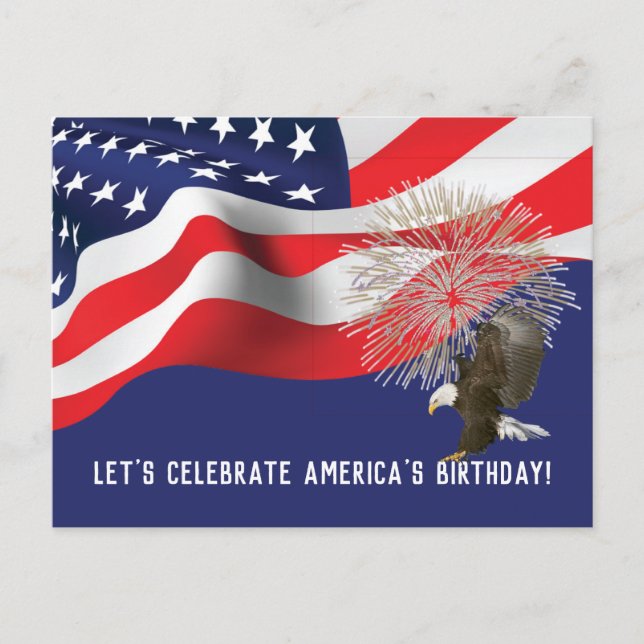 Flag and Eagle 4th of July Invitation Postcard (Front)