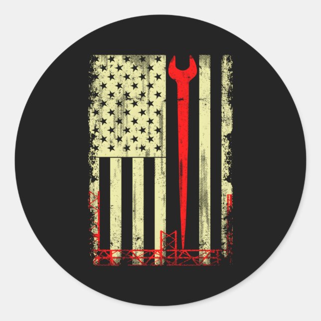 Flag And Ironworker Tools Ironworkers Classic Round Sticker (Front)