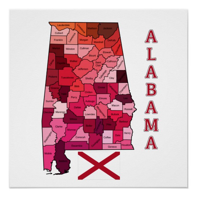 Flag and Map of Alabama Poster (Front)