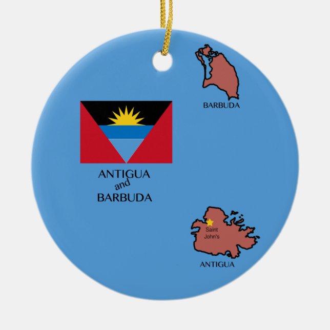 Flag and Map of Antigua and Barbuda Ceramic Ornament (Front)