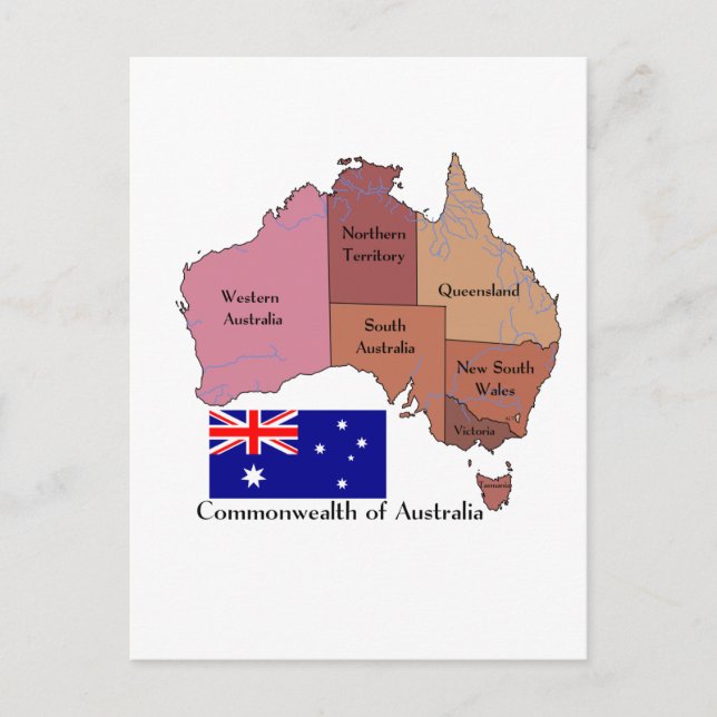 Flag and Map of Australia Postcard (Front)