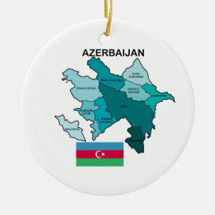 Flag and Map of Azerbaijan Ceramic Tree Decoration