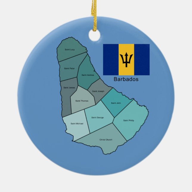 Flag and Map of Barbados Ceramic Ornament (Back)