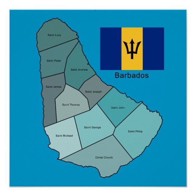 Flag and Map of Barbados Poster (Front)