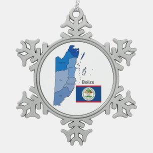 Flag and Map of Belise Snowflake Pewter Christmas Ornament