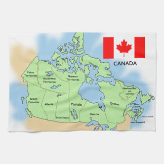 Flag and Map of Canada Tea Towel