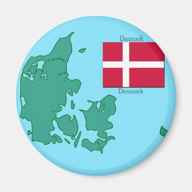 Flag and Map of Denmark Magnet (Front)