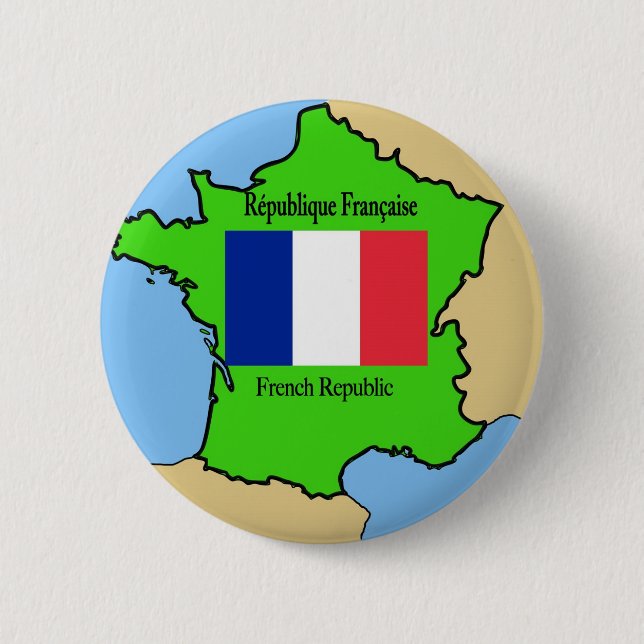 Flag and Map of France 6 Cm Round Badge (Front)