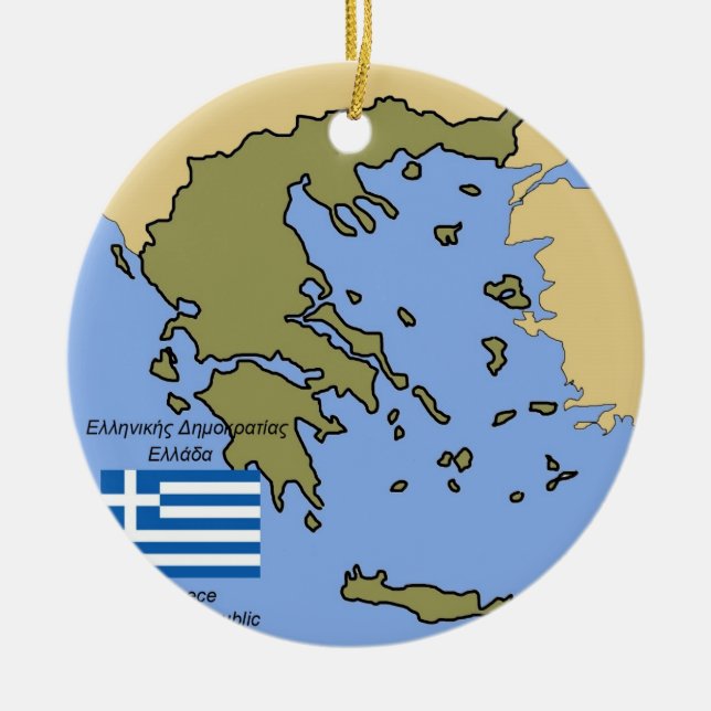 Flag and Map of Greece Ceramic Tree Decoration (Front)