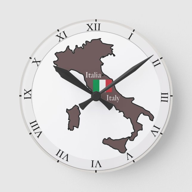 Flag and Map of Italy Round Clock (Front)