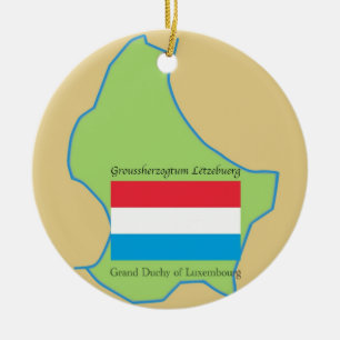 Flag and Map of Luxembourg Ceramic Tree Decoration