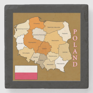 Flag and Map of Poland Stone Coaster