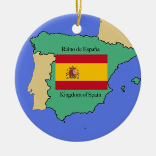 Flag and Map of Spain Ceramic Ornament