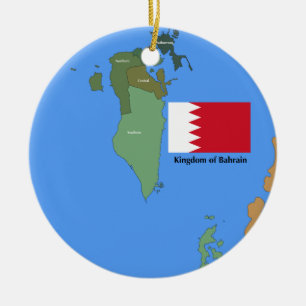 Flag and Map of the Kingdom of Bahrain Ceramic Tree Decoration