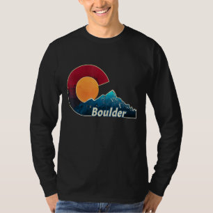 Flag And Mountain Styled Boulder Colorado T-Shirt