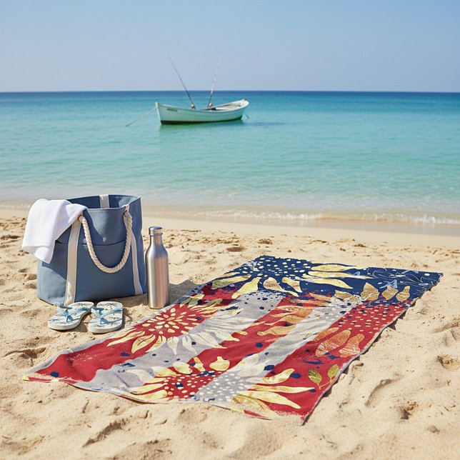 Flag and sunflowers beach towel (Creator Uploaded)