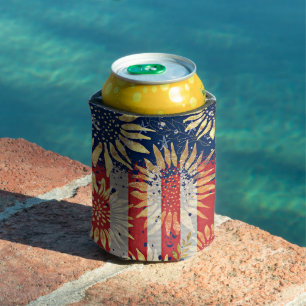 Flag and sunflowers can cooler