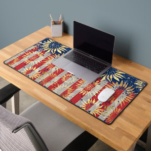 Flag and sunflowers desk mat